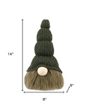 14" Green Chunky Knit Hat Fabric Sitting Gnome Sculpture - Homeroots