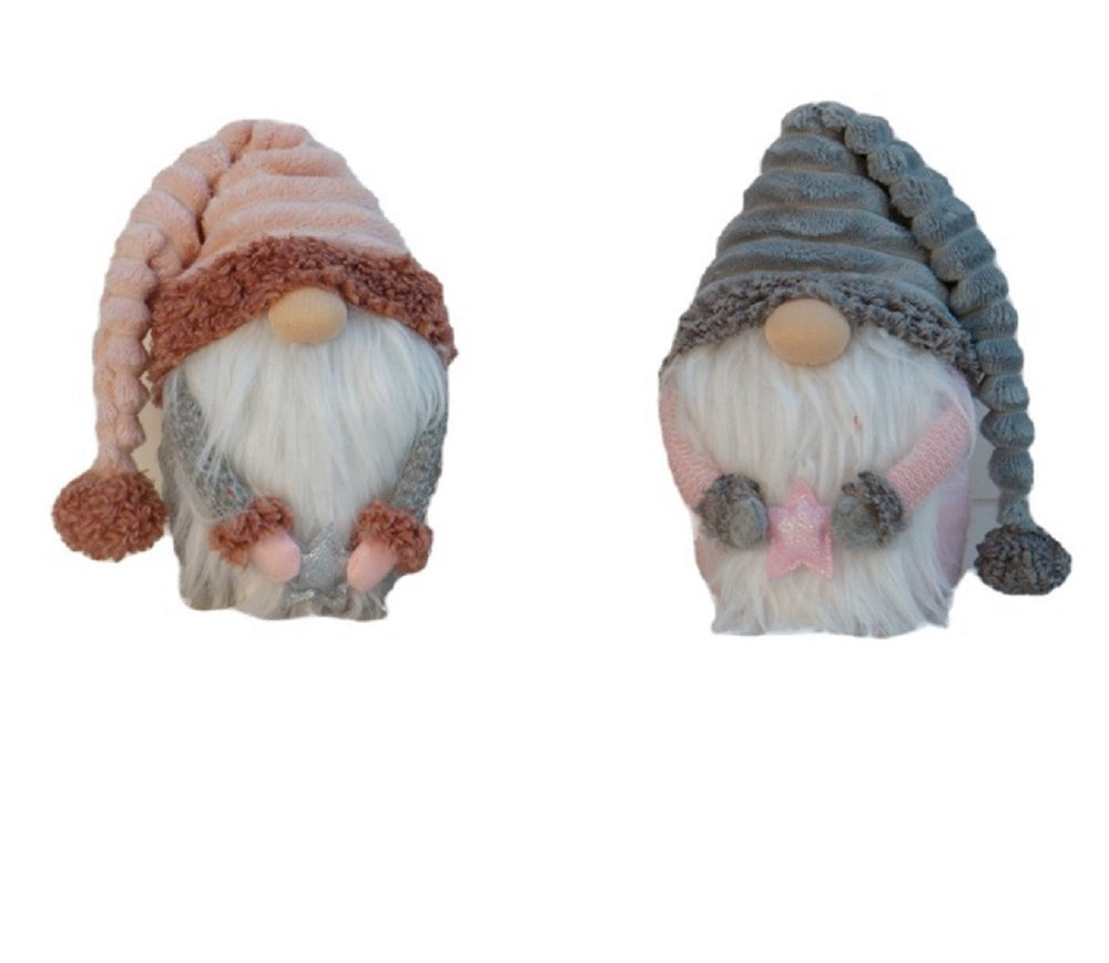 Set Of Two 11" Grey And Pink Fabric Christmas Gnome - Homeroots