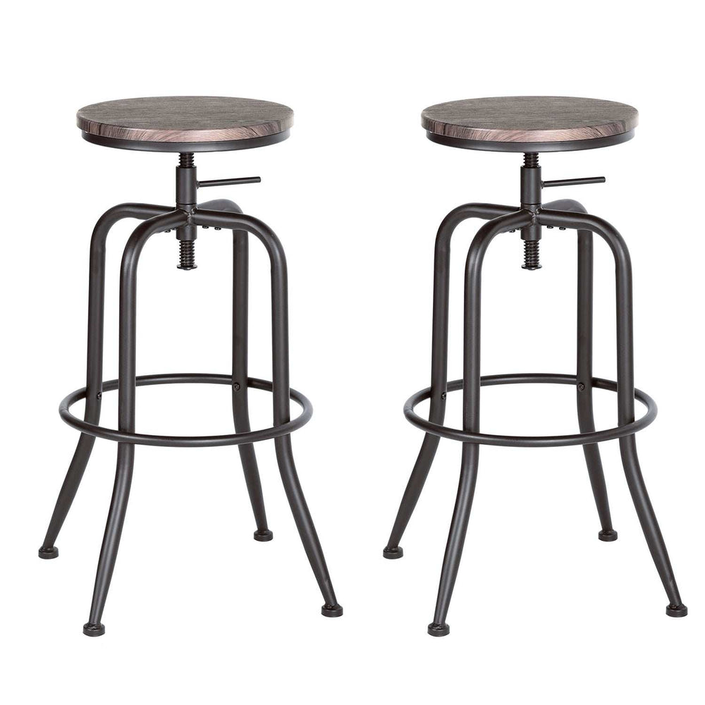 Set of Two Brown And Black Solid Wood And Steel Swivel Backless Counter Height Bar Chairs - Homeroots - Flyclothing LLC