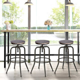 Set of Two Brown And Black Solid Wood And Steel Swivel Backless Counter Height Bar Chairs - Homeroots - Flyclothing LLC