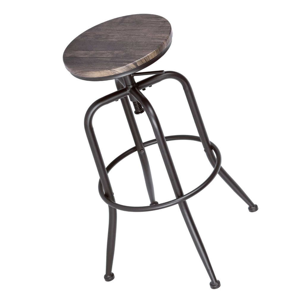 Set of Two Brown And Black Solid Wood And Steel Swivel Backless Counter Height Bar Chairs - Homeroots - Flyclothing LLC