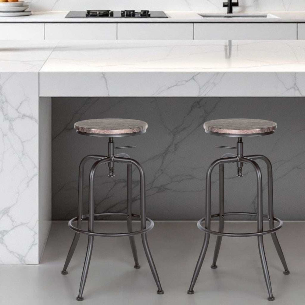 Set of Two Brown And Black Solid Wood And Steel Swivel Backless Counter Height Bar Chairs - Homeroots - Flyclothing LLC