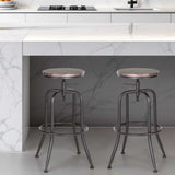 Set of Two Brown And Black Solid Wood And Steel Swivel Backless Counter Height Bar Chairs - Homeroots - Flyclothing LLC