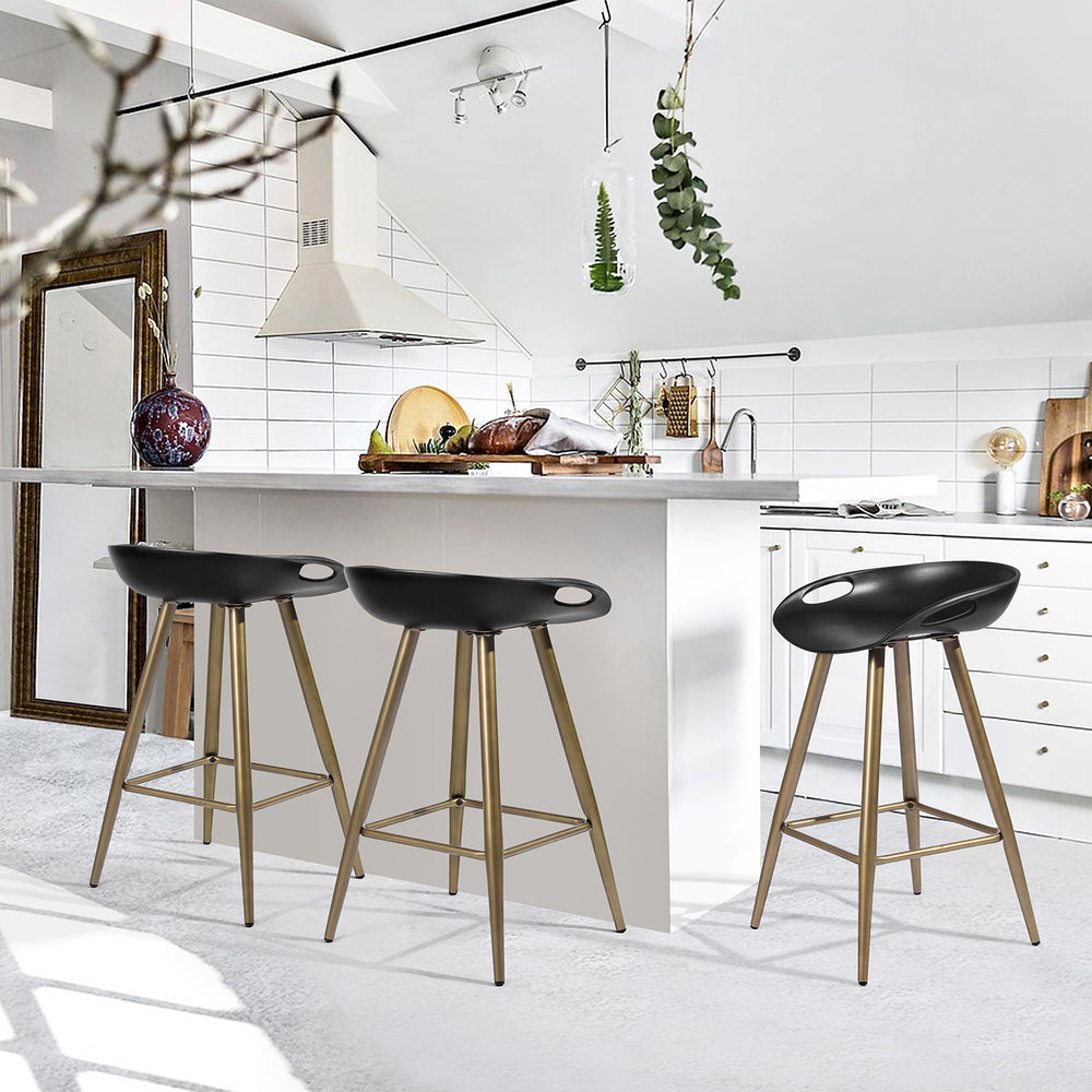 Set of Two 24" Black And Bronze Steel Backless Counter Height Bar Chairs - Homeroots - Flyclothing LLC