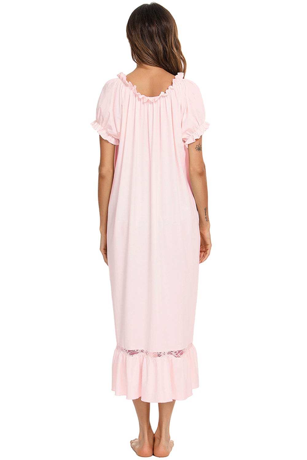 Lace Detail Short Sleeve Lounge Dress - Trendsi - Flyclothing LLC