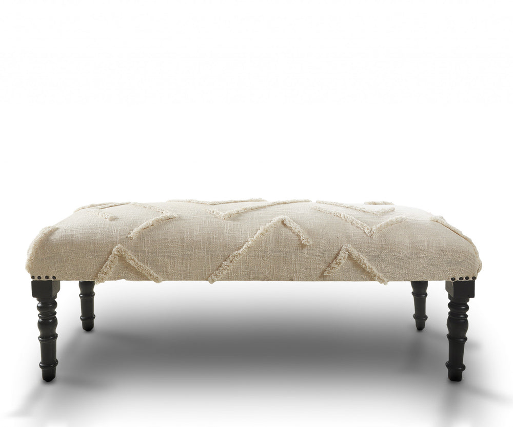 47" Cream And Black Leg Abstract Upholstered Bench - Homeroots