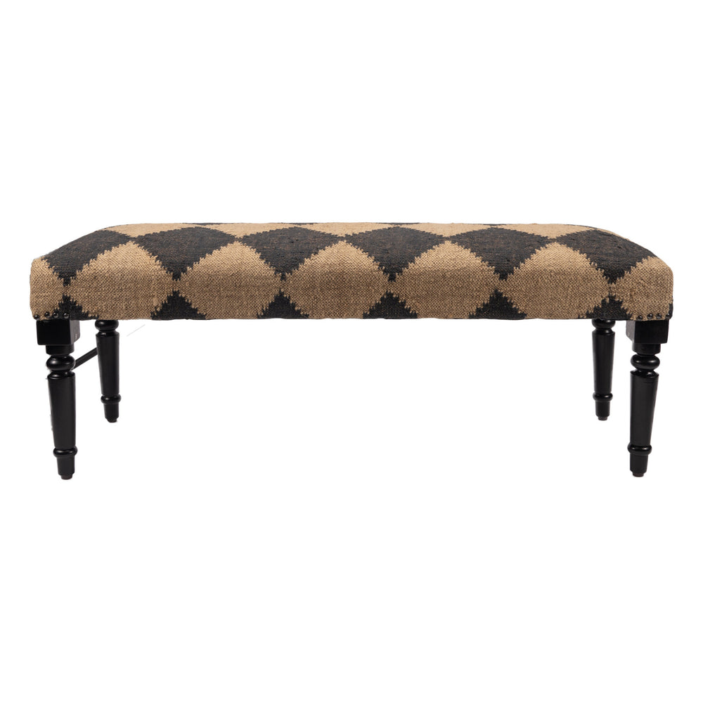 47" Tan And Black Black Leg Checkered Upholstered Bench - Homeroots - Flyclothing LLC