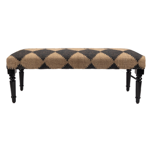 47" Tan And Black Black Leg Checkered Upholstered Bench - Homeroots