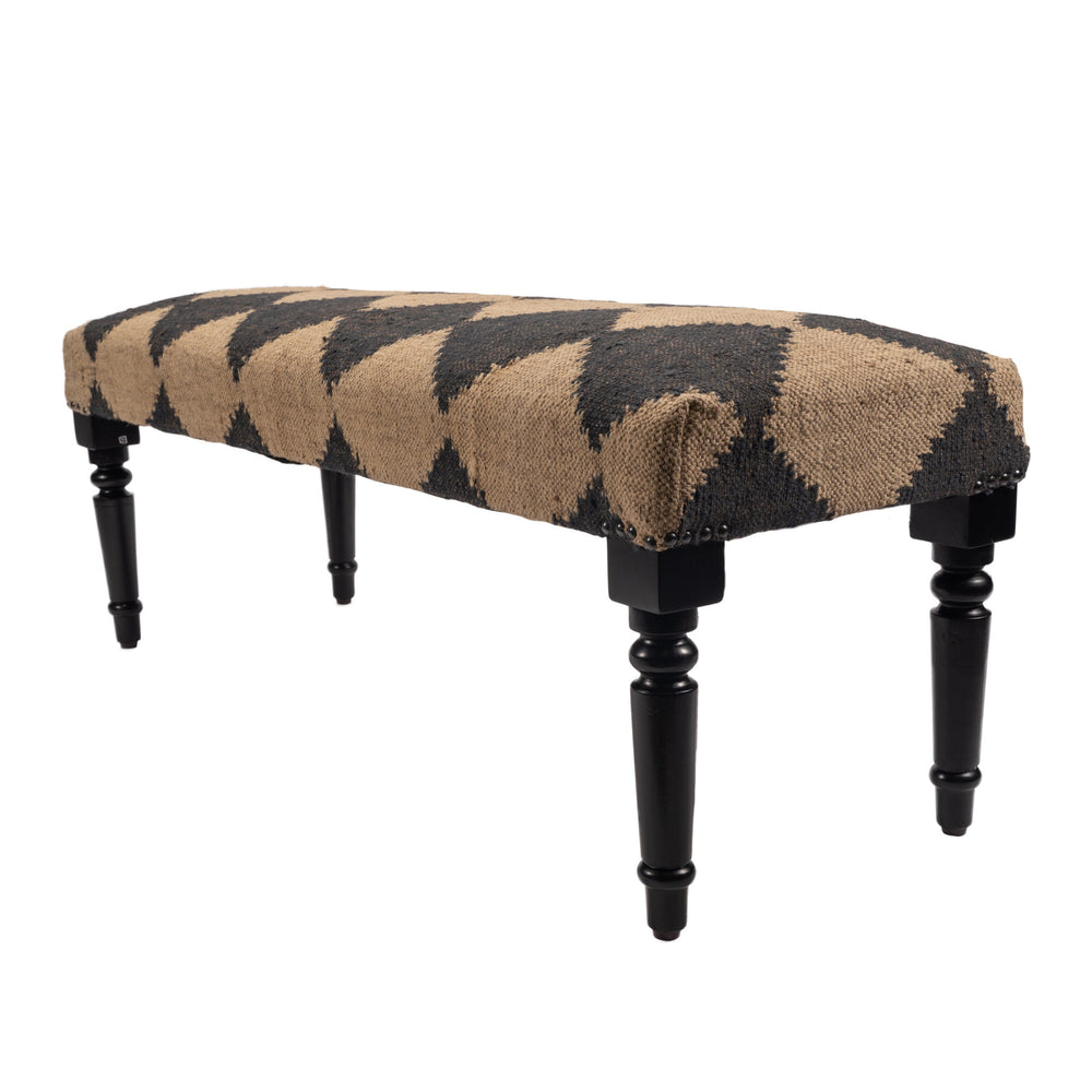 47" Tan And Black Black Leg Checkered Upholstered Bench - Homeroots - Flyclothing LLC