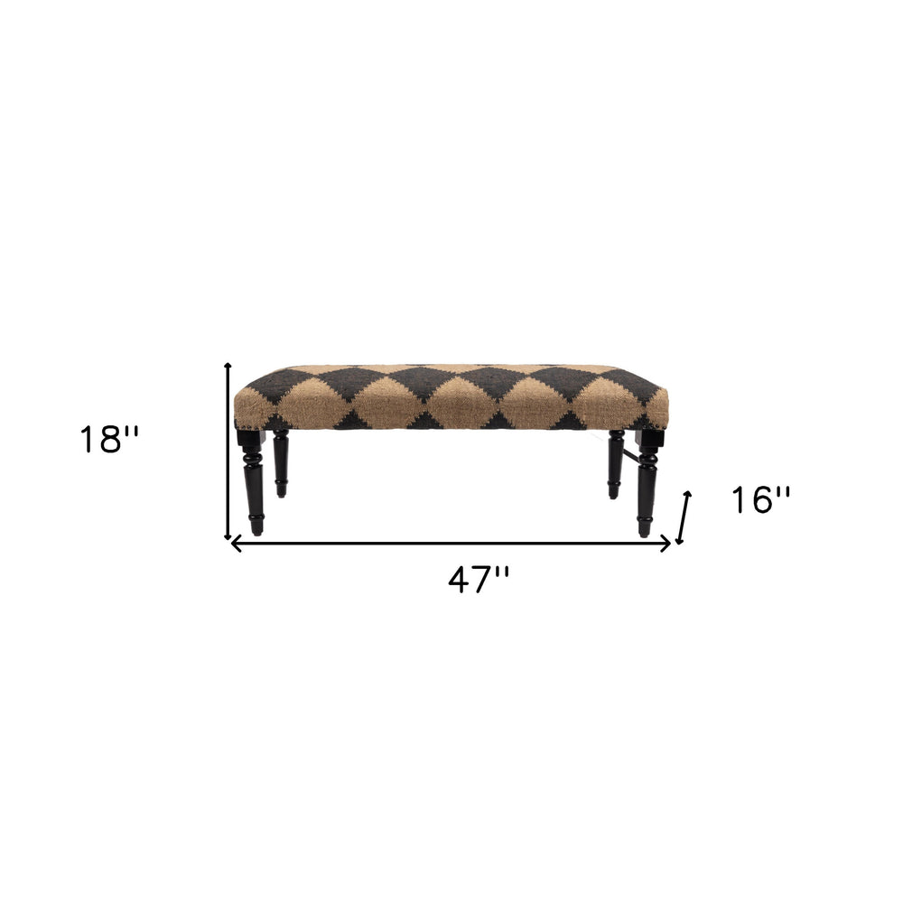 47" Tan And Black Black Leg Checkered Upholstered Bench - Homeroots - Flyclothing LLC