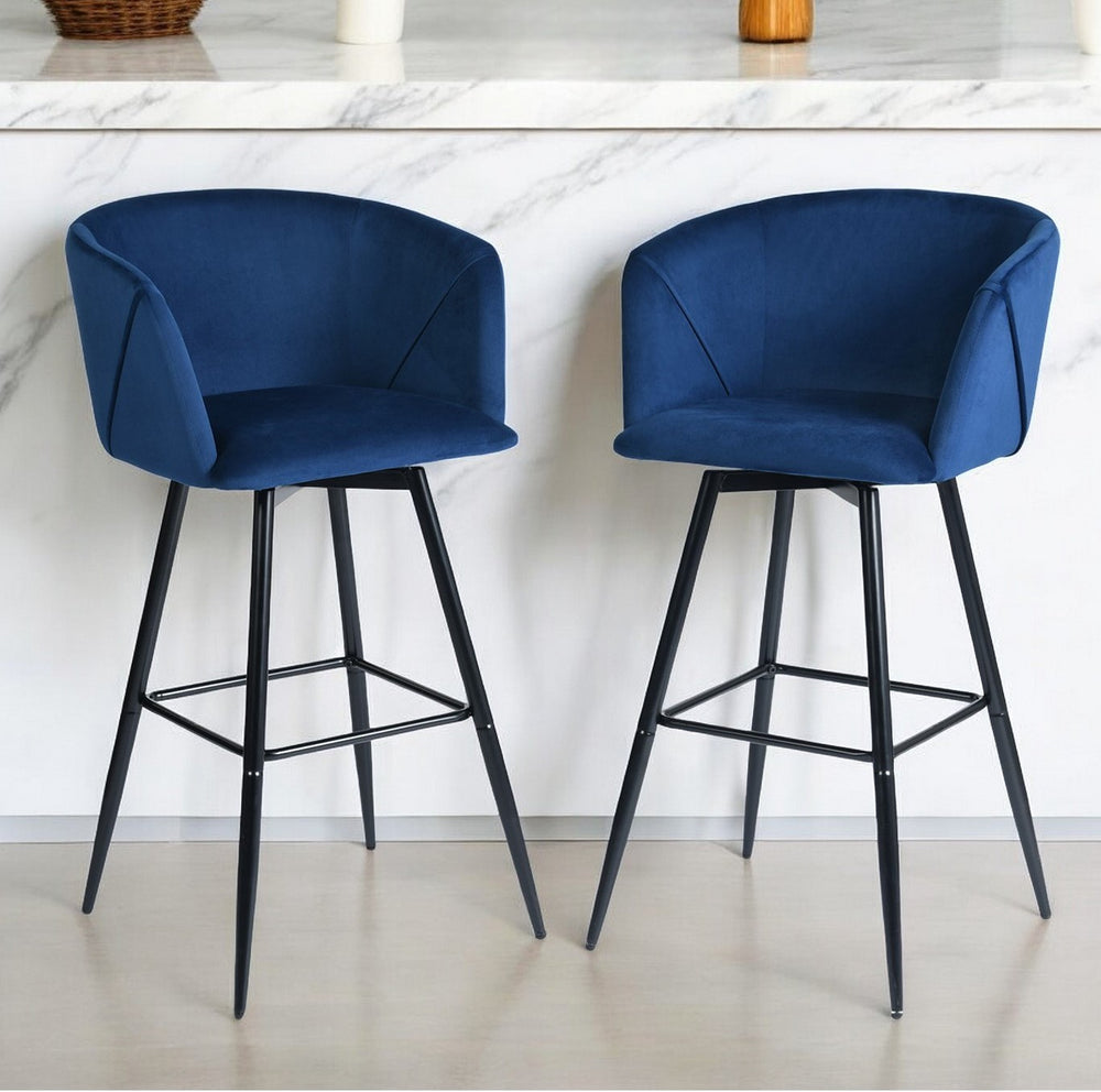 Set of Two 28" Rose And Black Velvet And Steel Low Back Bar Height Bar Chairs