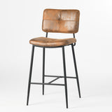 Set of Two 27" Brown And Black Faux Leather And Steel Low Back Counter Height Bar Chairs - Homeroots - Flyclothing LLC