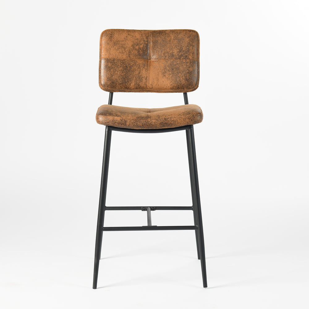 Set of Two 27" Brown And Black Faux Leather And Steel Low Back Counter Height Bar Chairs - Homeroots - Flyclothing LLC