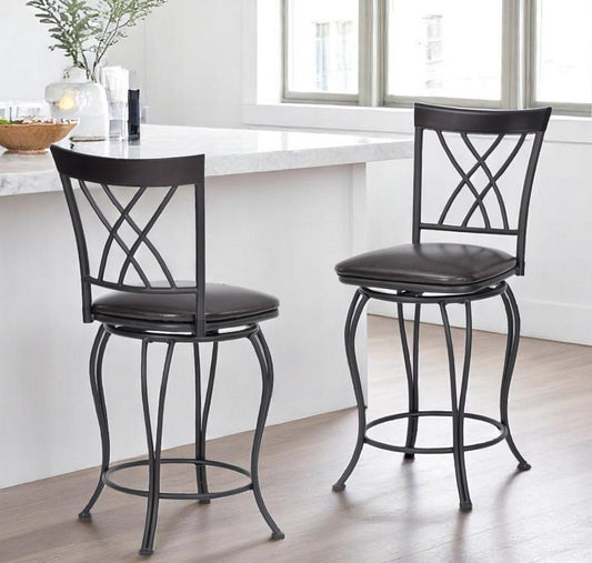 Set of Two 24" Black Manufactured Wood and Steel Counter Height Swivel Bar Chairs