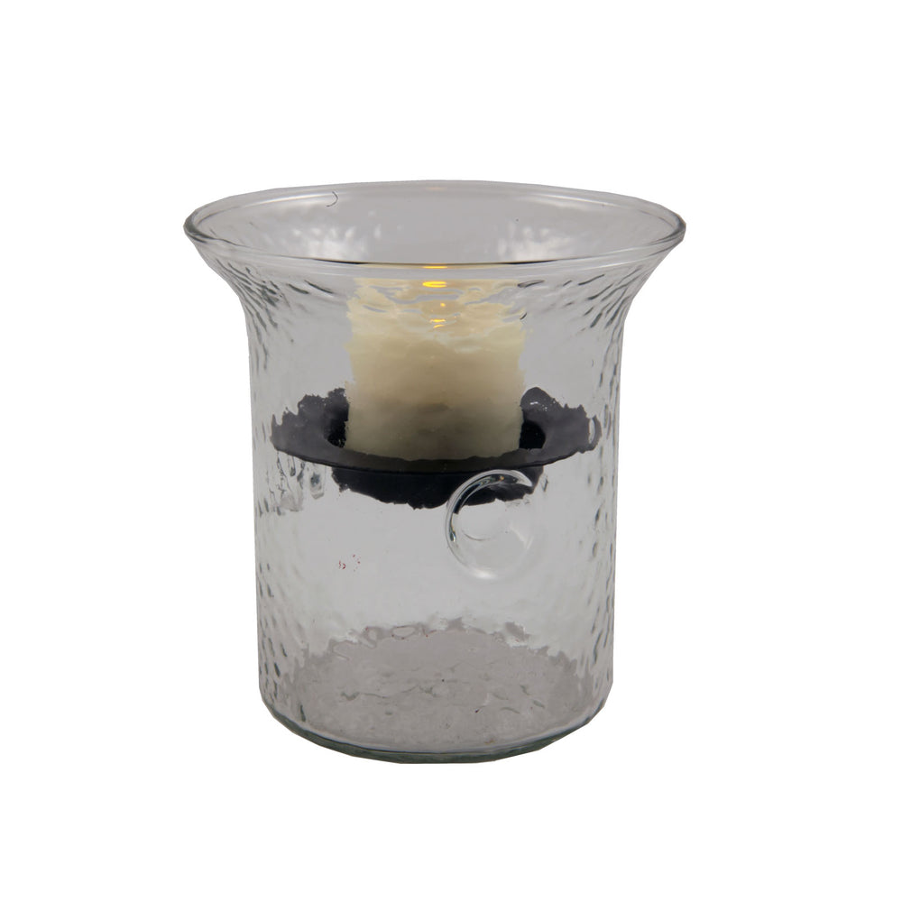 4" Clear Hammered Glass Tabletop Hurricane Candle Holder With Candle - Homeroots - Flyclothing LLC