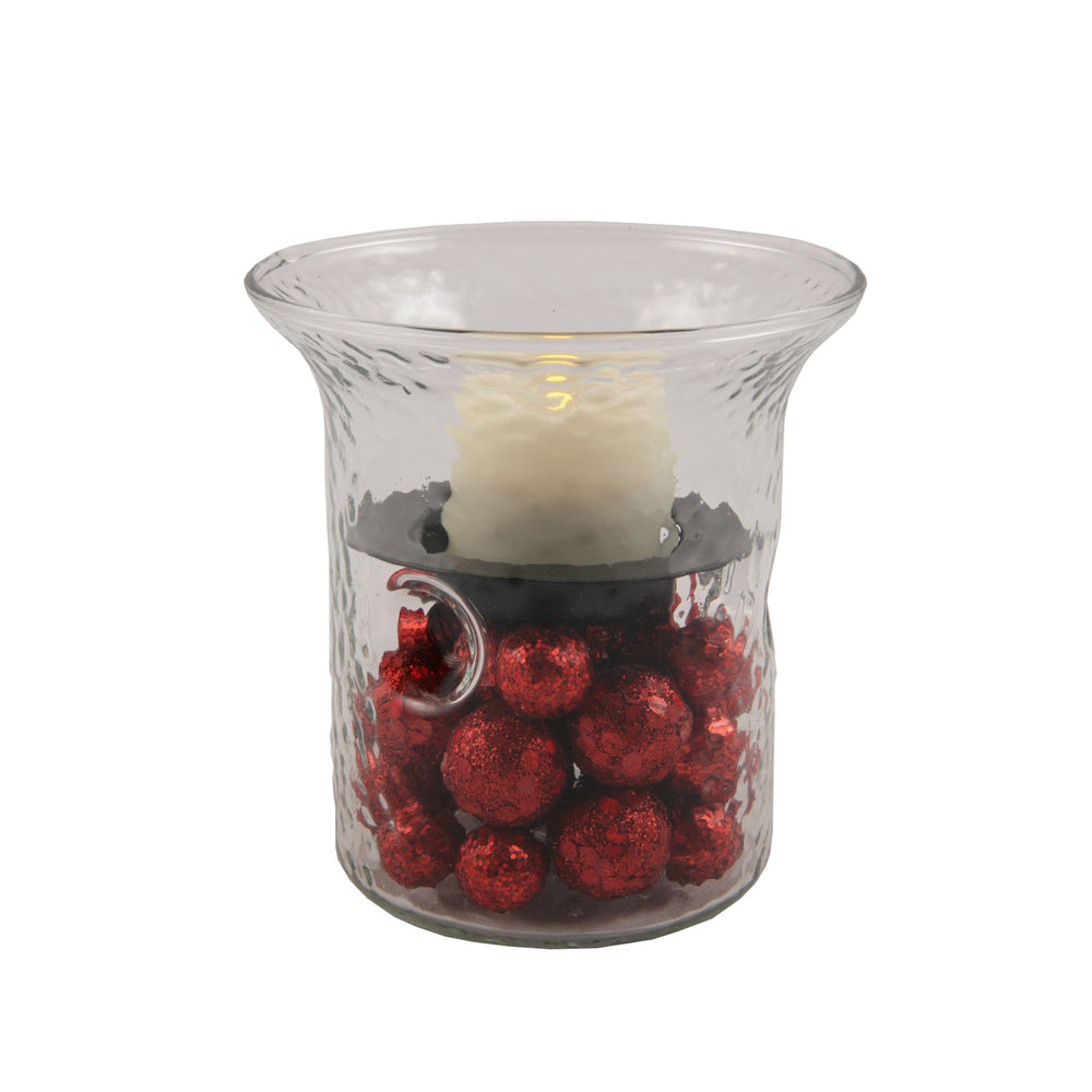 4" Clear Hammered Glass Tabletop Hurricane Candle Holder With Candle - Homeroots - Flyclothing LLC