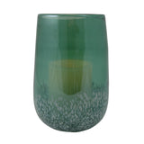 8" Green and White Glass Tabletop Hurricane Candle Holder With Candle - Homeroots - Flyclothing LLC