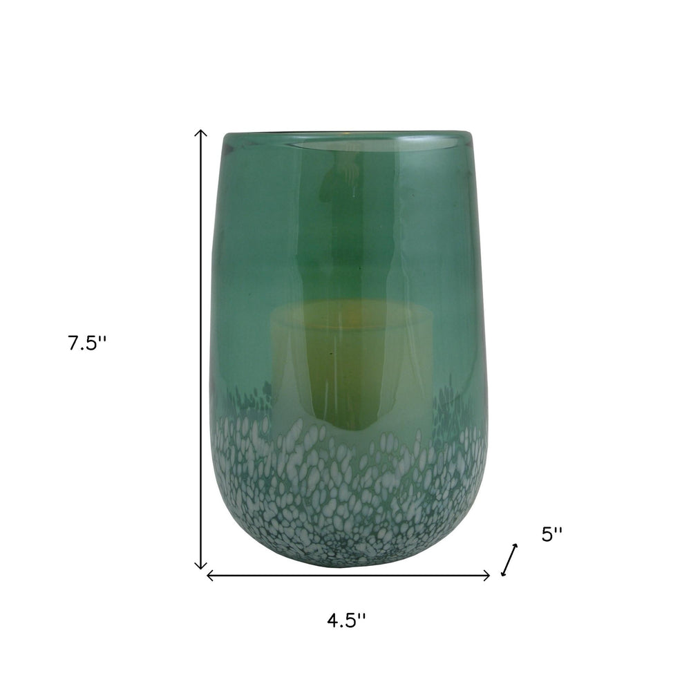 8" Green and White Glass Tabletop Hurricane Candle Holder With Candle - Homeroots - Flyclothing LLC