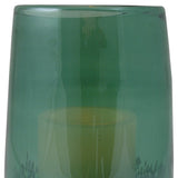8" Green and White Glass Tabletop Hurricane Candle Holder With Candle - Homeroots - Flyclothing LLC