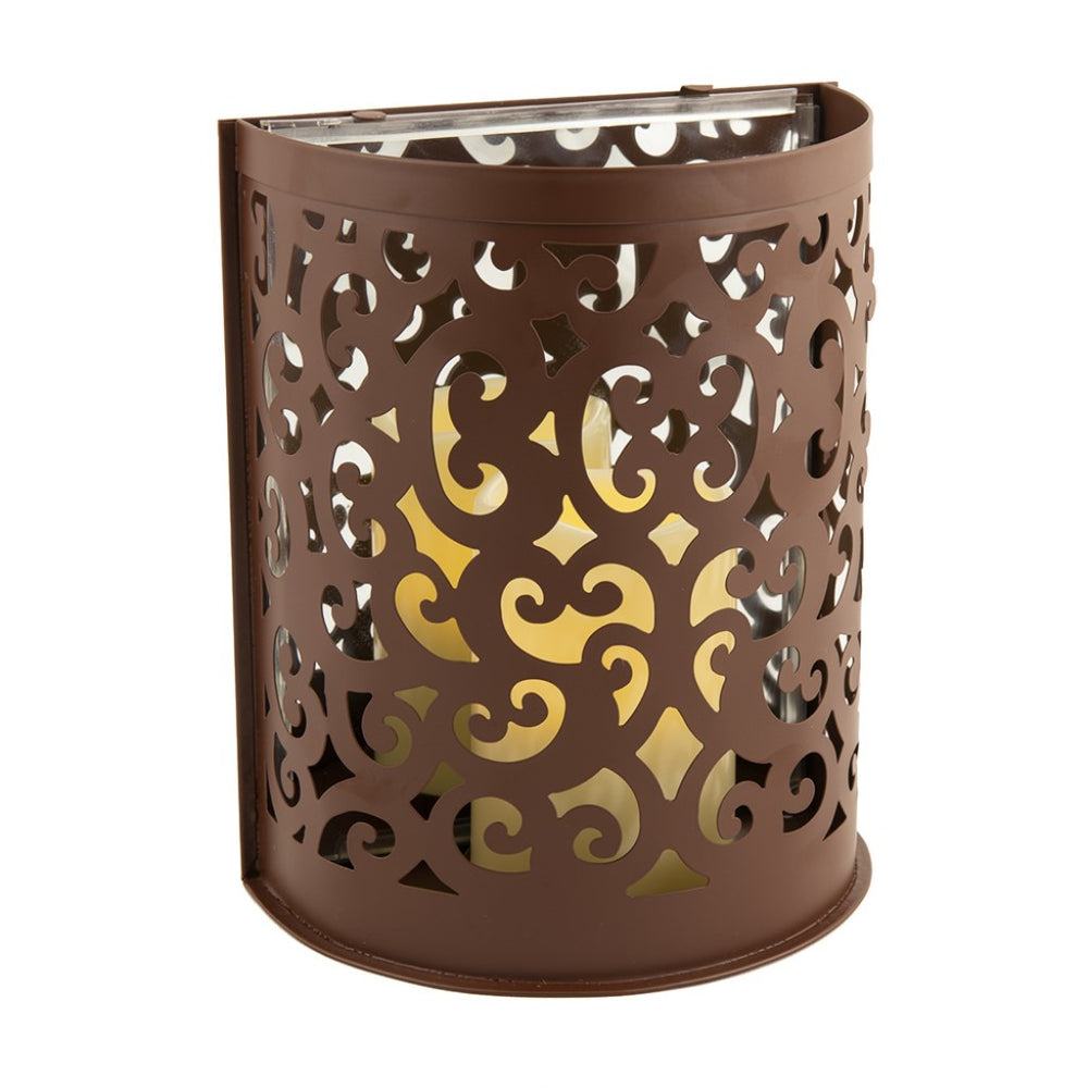 9" Brown Iron Floral Wall Sconce Candle Holder With Candle - Homeroots - Flyclothing LLC