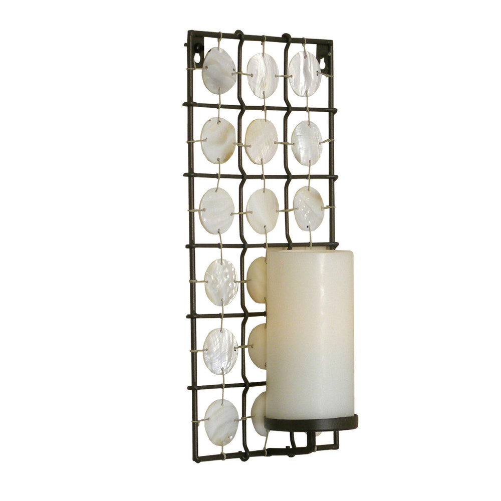 15" Brown and White Iron Geometric Wall Sconce Candle Holder With Candle - Homeroots - Flyclothing LLC