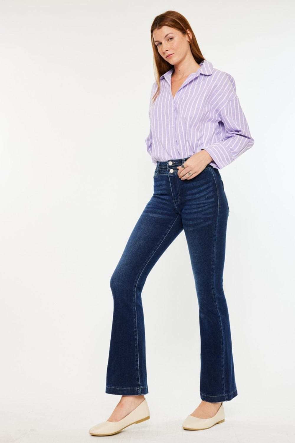 Kancan High Rise Double Waistband Flare Jeans - Trendsi - Flyclothing LLC