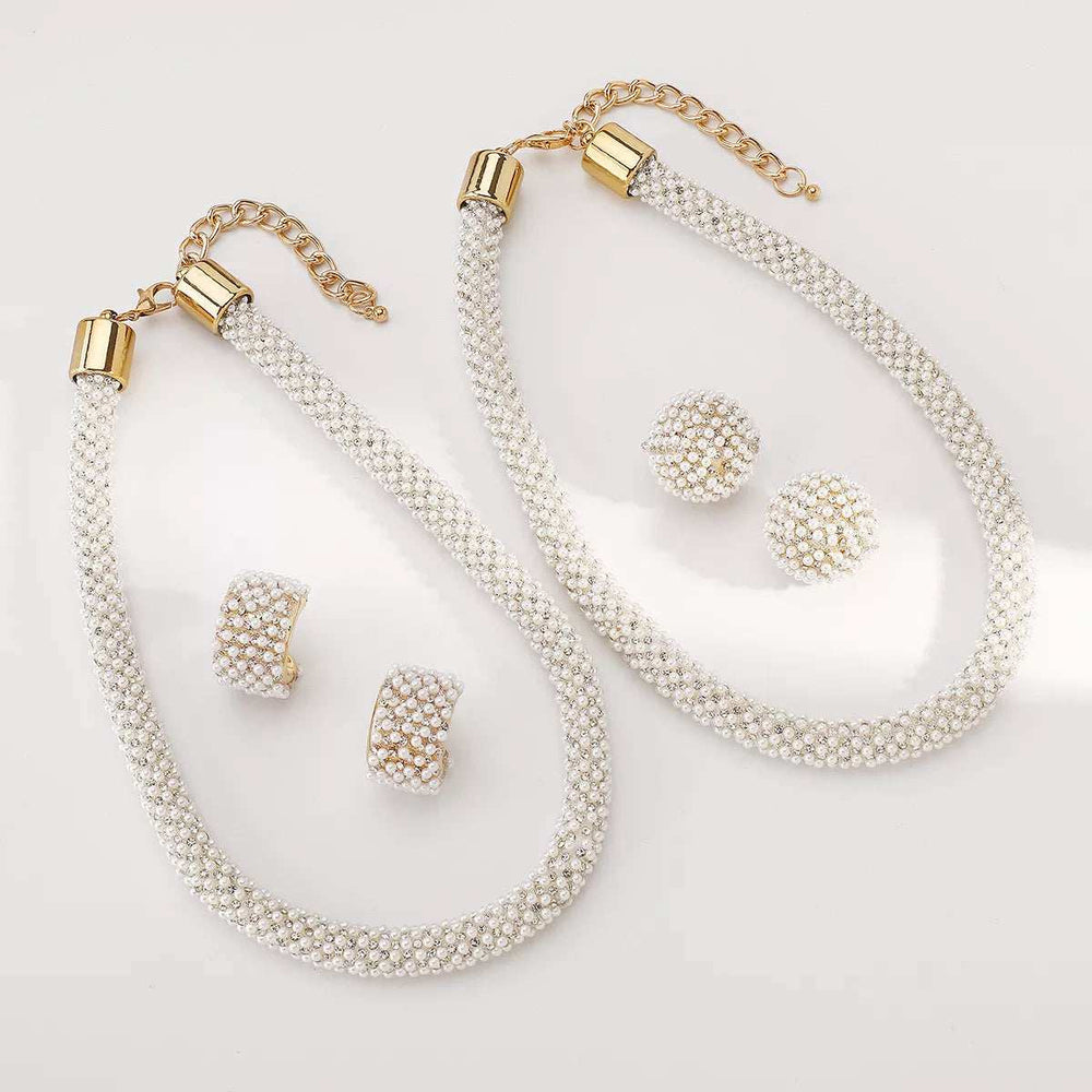 Pearl Embellished Earrings and Necklace Jewelry Set - Trendsi - Flyclothing LLC