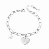 Heart Charm Pearl Accent Chain Bracelet - Trendsi - Flyclothing LLC