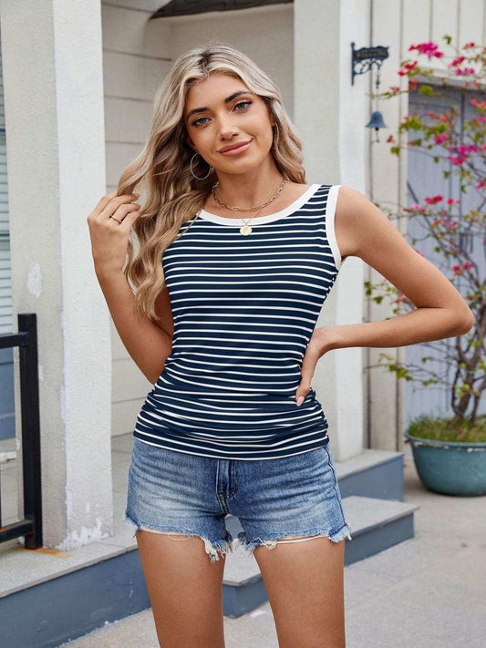 Striped Round Neck Tank - Trendsi - Flyclothing LLC