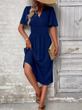 Surplice Flutter Sleeve Midi Dress - Trendsi - Flyclothing LLC