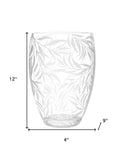 12" Clear and Frosted Leaf Pattern Oval Crystal Table Vase