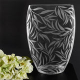12" Clear and Frosted Leaf Pattern Oval Crystal Table Vase - Homeroots
