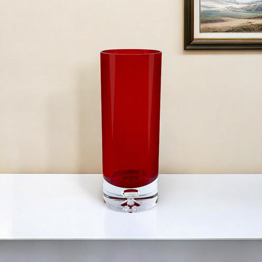 11" Red Crystal Glass Cylinder Table Vase - Homeroots