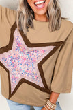 Star Applique Patch Round Neck T-Shirt - Trendsi - Flyclothing LLC
