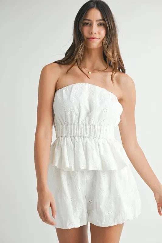 MABLE Floral Eyelet Lace Tube Top and Short Set - Trendsi - Flyclothing LLC