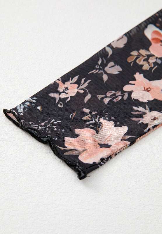 Floral Mock Neck Long Sleeve Blouse - Trendsi - Flyclothing LLC