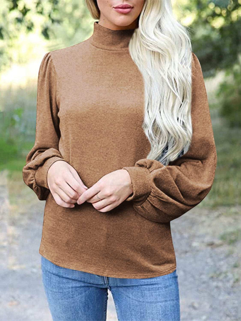 Full Size Mock Neck Long Sleeve T-Shirt - Trendsi - Flyclothing LLC