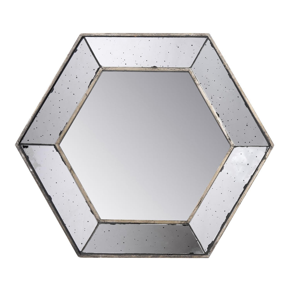 18" Hexagon Wall Mounted Vintage Style Glass Frame Accent Mirror - Homeroots - Flyclothing LLC