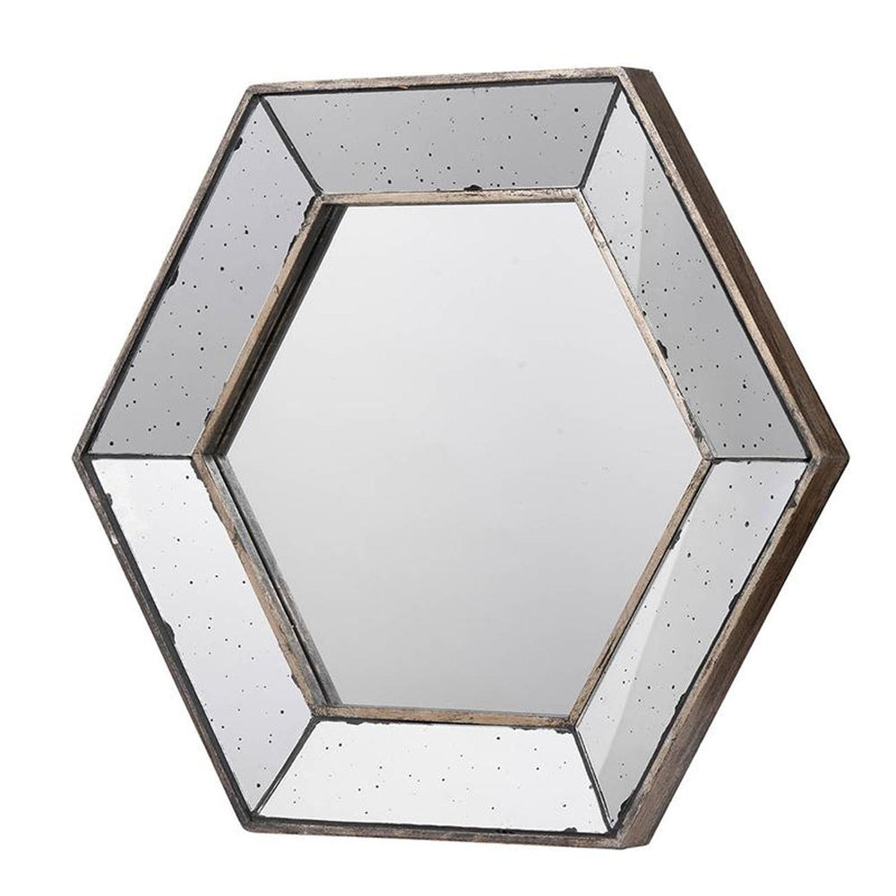18" Hexagon Wall Mounted Vintage Style Glass Frame Accent Mirror - Homeroots - Flyclothing LLC