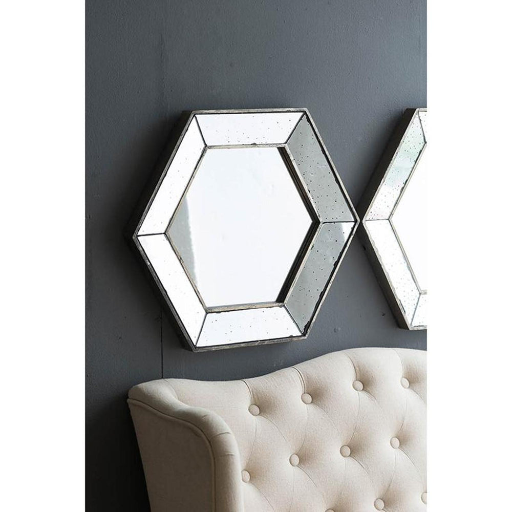 18" Hexagon Wall Mounted Vintage Style Glass Frame Accent Mirror - Homeroots - Flyclothing LLC