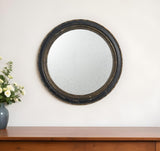 24" Dark Brown Distressed Wood Round Framed Accent Mirror - Homeroots - Flyclothing LLC