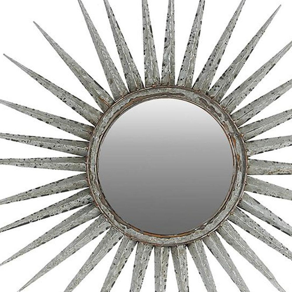 30" Antiqued Silver Gray Sunburst Wall Mounted Accent Mirror - Homeroots - Flyclothing LLC