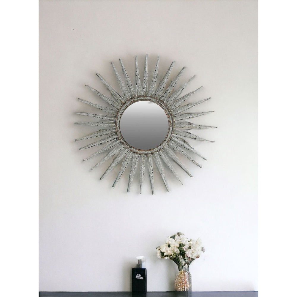 30" Antiqued Silver Gray Sunburst Wall Mounted Accent Mirror - Homeroots - Flyclothing LLC