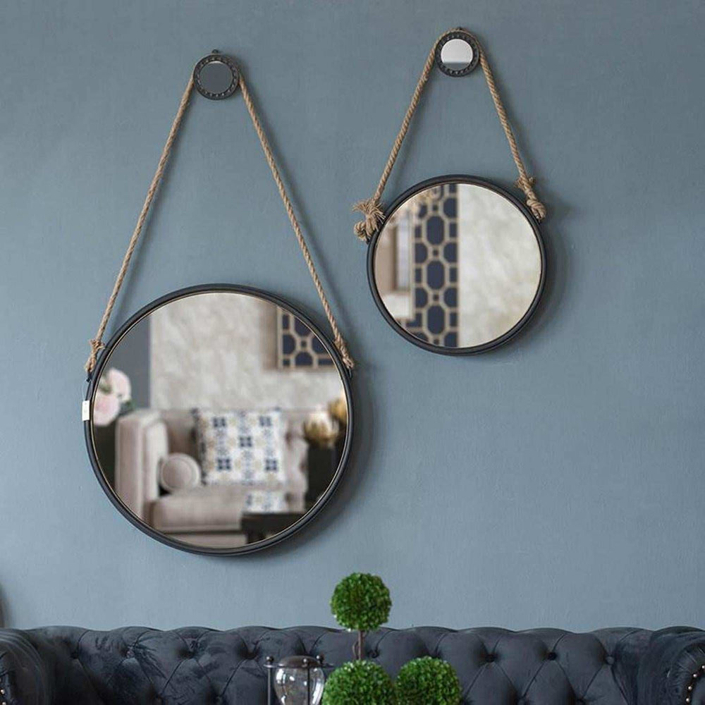 Black and Silver Round Accent Metal Mirror - Homeroots - Flyclothing LLC