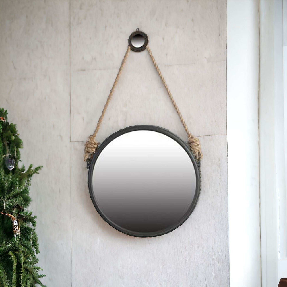 Black and Silver Round Accent Metal Mirror - Homeroots - Flyclothing LLC