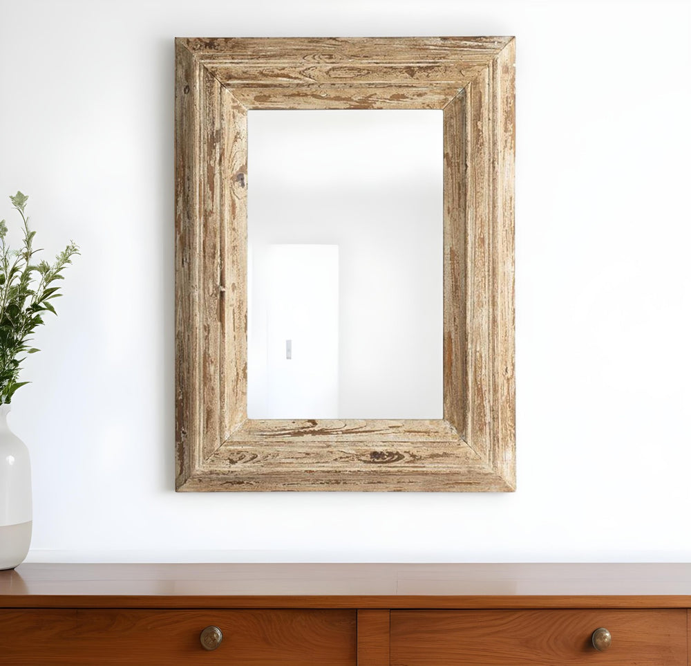 39" Natural Distressed Wood Framed Accent Mirror - Homeroots - Flyclothing LLC