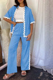 Contrast Trim Half Sleeve Top and Pants Set - Trendsi - Flyclothing LLC