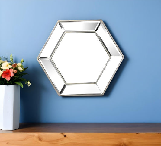 18" Silver Hexagon Glass Framed Accent Mirror - Homeroots