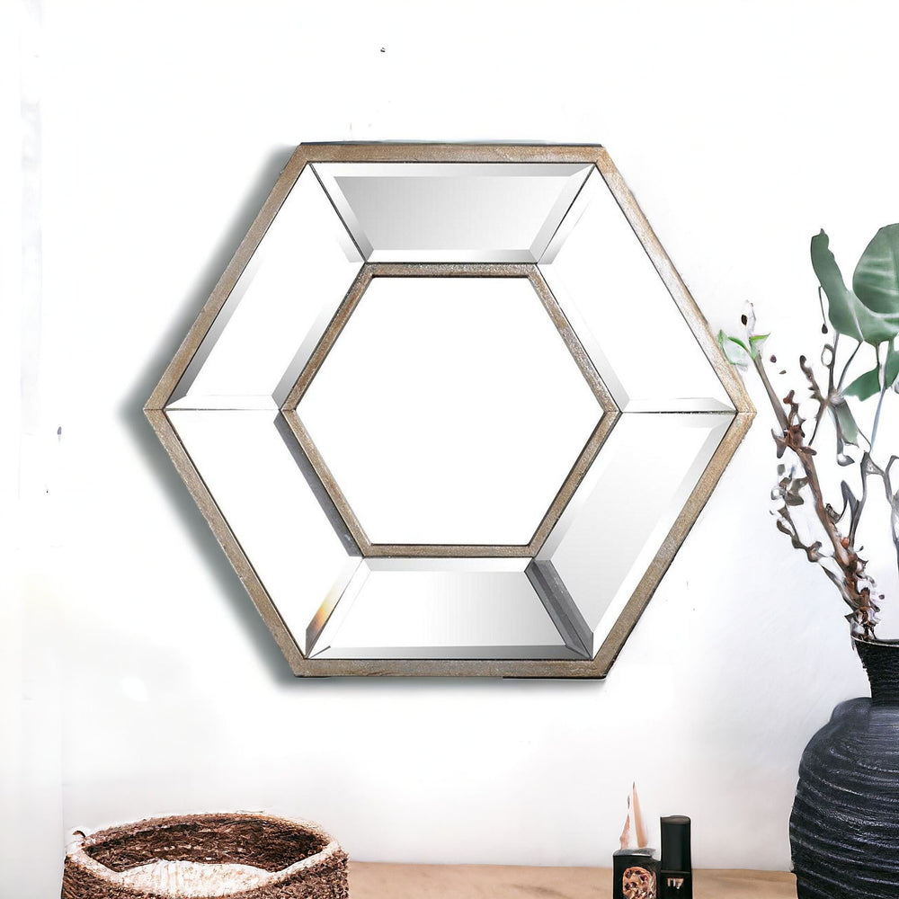 12" Silver Hexagon Wall Mounted Accent Mirror - Homeroots - Flyclothing LLC