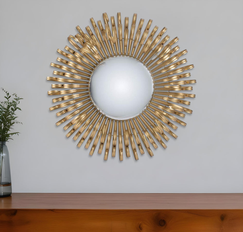 27" Gold Sunburst Iron Framed Accent Mirror - Homeroots - Flyclothing LLC